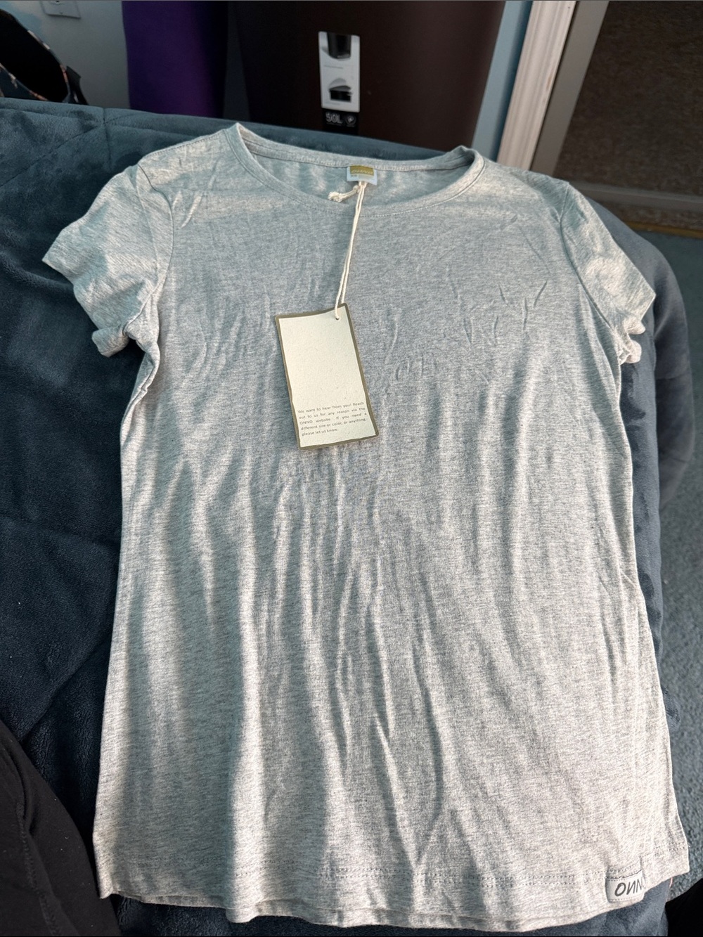 ONNO Light Gray Bamboo Neck Tee with Tag made with organic bamboo